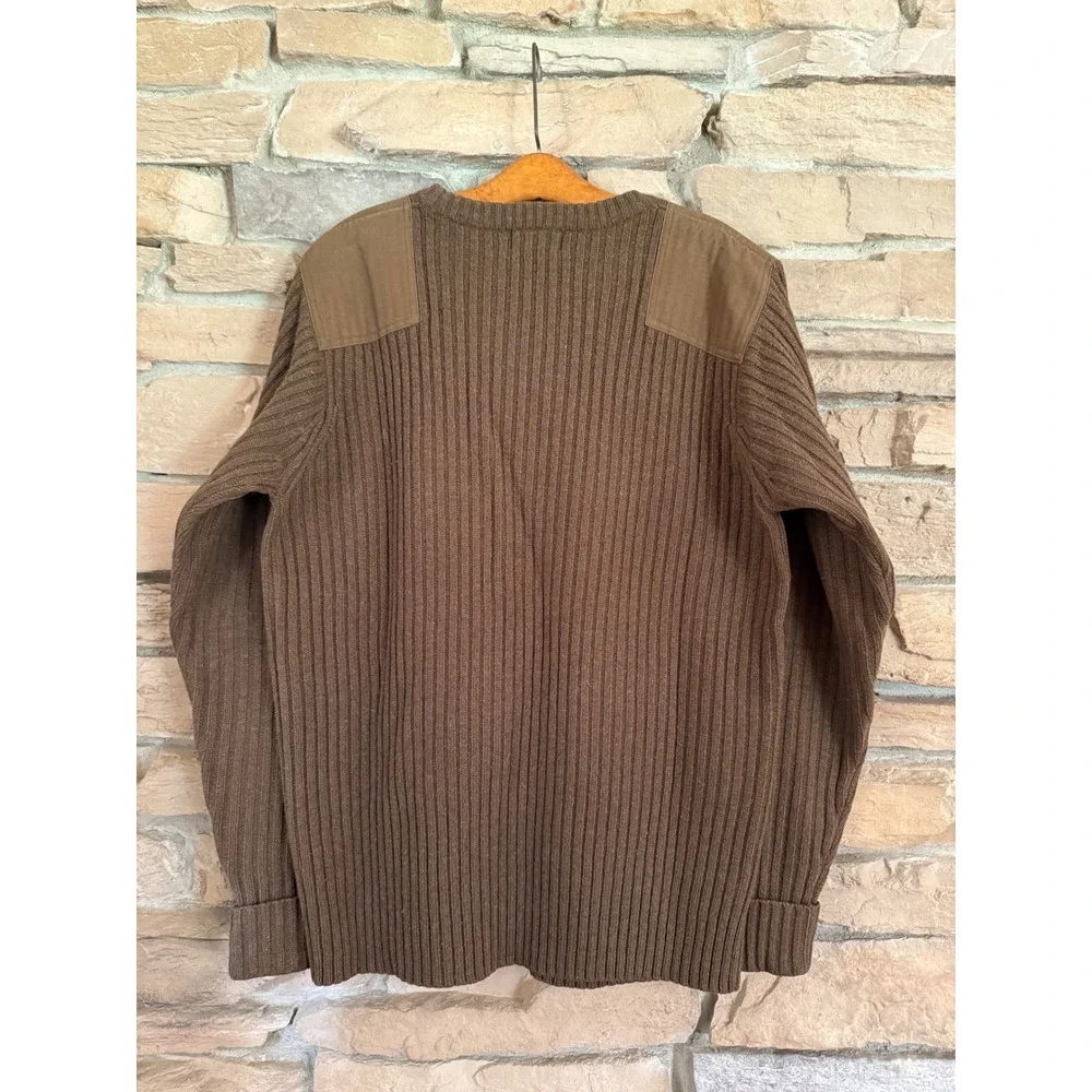 LL Bean Commando Sweater Mens L Tall Brown Merino Lambswool Ribbed Elbow Patch